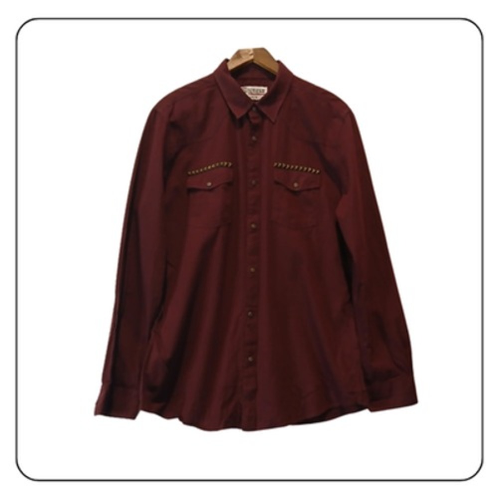 No Retreat Shirt Mens Large Red Studded Western Button Up Long Sleeve Casual